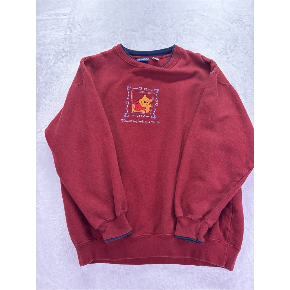 Vintage 90s Disney Winnie The Pooh Embroidered Crewneck Sweatshirt XL Red  NICE!
